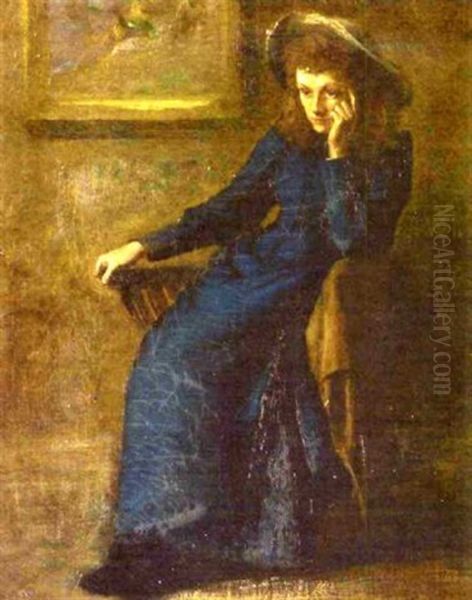 Portrait Study Of A Young Woman (the Artist's Sister, Eva?) Oil Painting by Constance Gore-Booth (Countess Markievicz)