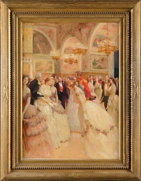 Un Bal Au Chateau De Fontainebleau Oil Painting by Auguste Francois (Marie) Gorguet