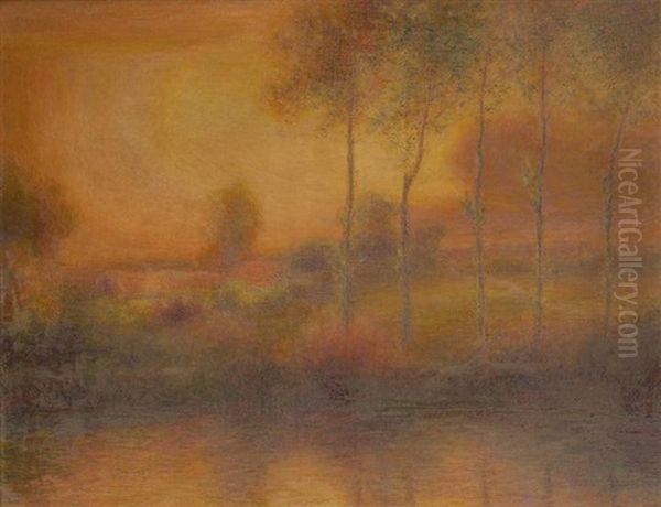 Coucher De Soleil Sur L'etang Oil Painting by Auguste Francois (Marie) Gorguet