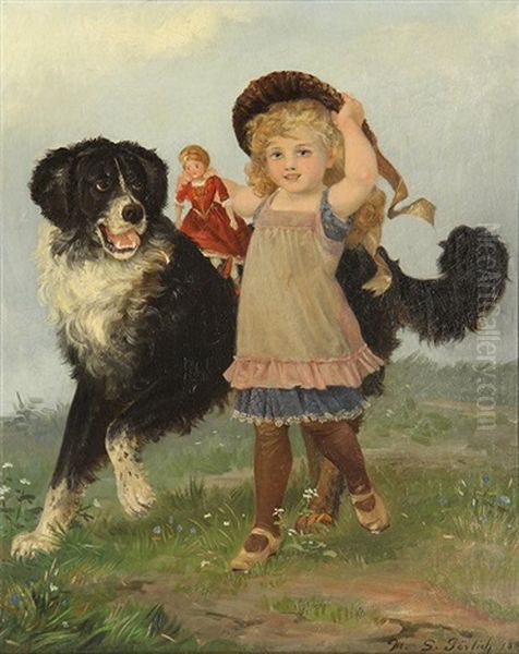 Young Girl With Dog Oil Painting by Marie Goerlich