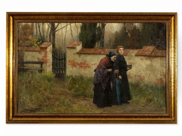 Two Ladies Taking A Walk Oil Painting by Wilhelm Gorms