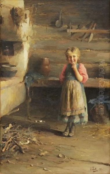 Peasant Girl By The Fireplace Oil Painting by Ivan Lavrentievich Gorokhov