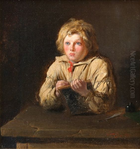 Writing Boy Oil Painting by Ivan Lavrentievich Gorokhov