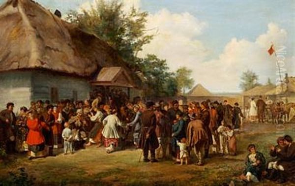 A Celebration In An Ukranian Village Oil Painting by Andrej Nikolajevich Goronovich