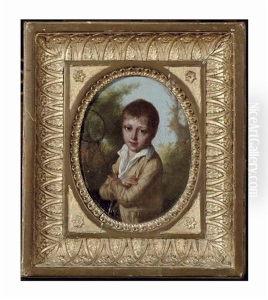 Portrait De Jeune Garcon Au Filet A Papillon Oil Painting by Henri Nicolas Van Gorp