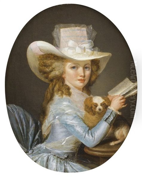 Portrait D'une Jeune Femme Avec Son Chien Oil Painting by Henri Nicolas Van Gorp