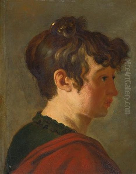 Profile Portrait Of A Lady, Head And Shoulders Oil Painting by Henri Nicolas Van Gorp