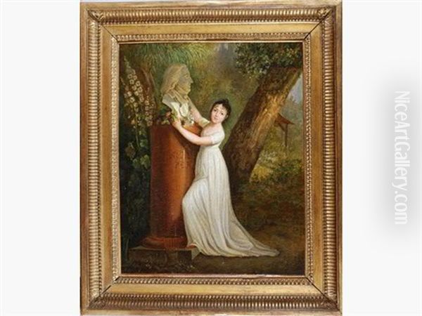 Portrait De Jeune Fille Rendant Hommage A Son Pere Oil Painting by Henri Nicolas Van Gorp