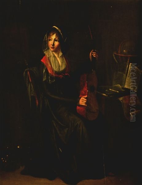 Jeune Femme Tenant Une Guitare Oil Painting by Henri Nicolas Van Gorp