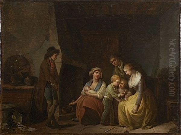 Scenes De Vie De Famille (pair) Oil Painting by Henri Nicolas Van Gorp