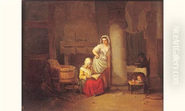 La Lecture Dans Un Interieur Paysan Oil Painting by Henri Nicolas Van Gorp