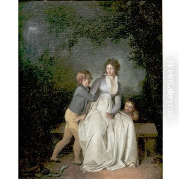 Mother And Her Sons Oil Painting by Henri Nicolas Van Gorp