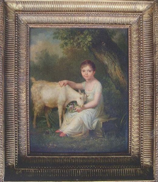 Portrait D'une Jeune Fille Avec Une Petite Chevre Oil Painting by Henri Nicolas Van Gorp