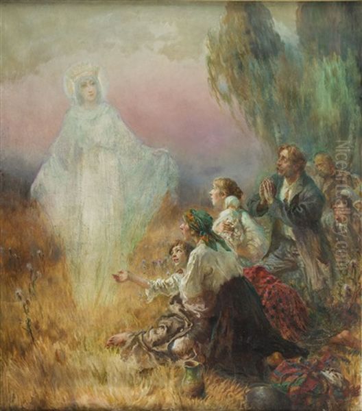 Apparition Of The Virgin Mary To The Villagers Oil Painting by Konstanty Gorski (Gorski)