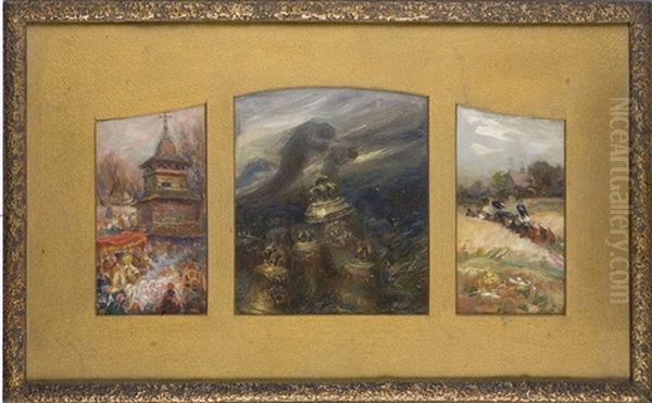 Procesja (triptych) Oil Painting by Konstanty Gorski (Gorski)