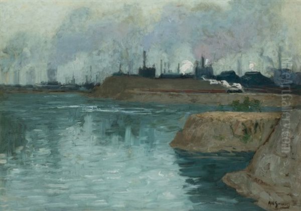 River Embankment Oil Painting by Aaron Harry Gorson