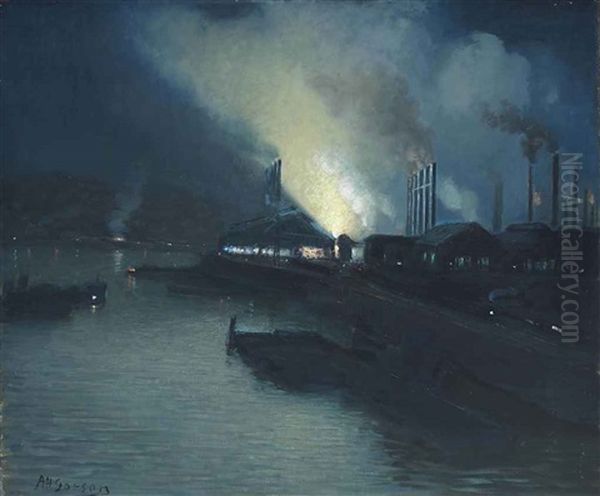 Portrait Of A Steel Mill, Pennsylvania Oil Painting by Aaron Harry Gorson