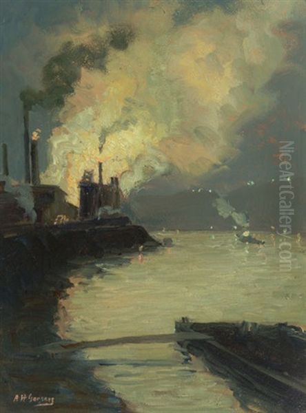 Steel Mill At Night (jones & Laughlin By Night) Oil Painting by Aaron Harry Gorson