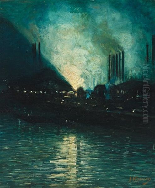 Pittsburgh Steel Mills, Evening Oil Painting by Aaron Harry Gorson