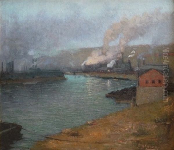 Steel Mills On A River Oil Painting by Aaron Harry Gorson