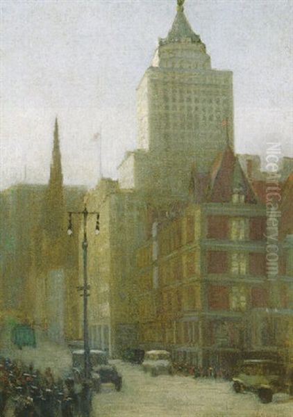 57th Street At Fifth Avenue Oil Painting by Aaron Harry Gorson