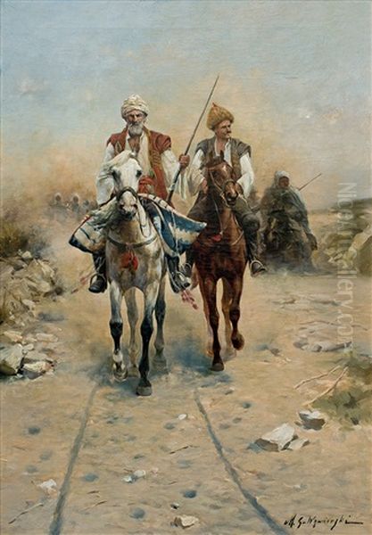 Desert Riders Oil Painting by Michael Gorstkin-Wywiorski