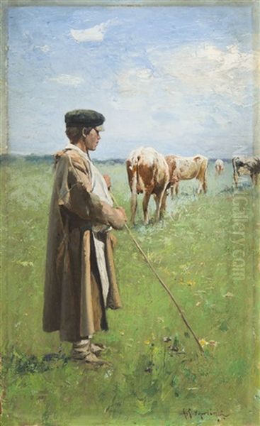 Shepherd Boy Oil Painting by Michael Gorstkin-Wywiorski