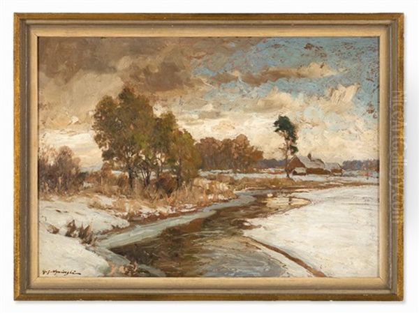 Winter Landscape Oil Painting by Michael Gorstkin-Wywiorski