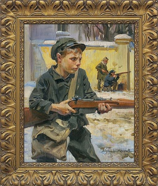 Young Lwow Defender Oil Painting by Michael Gorstkin-Wywiorski