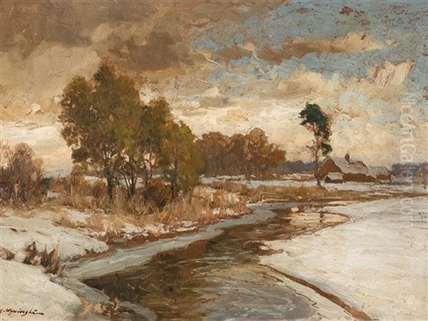 Winter Landscape Oil Painting by Michael Gorstkin-Wywiorski