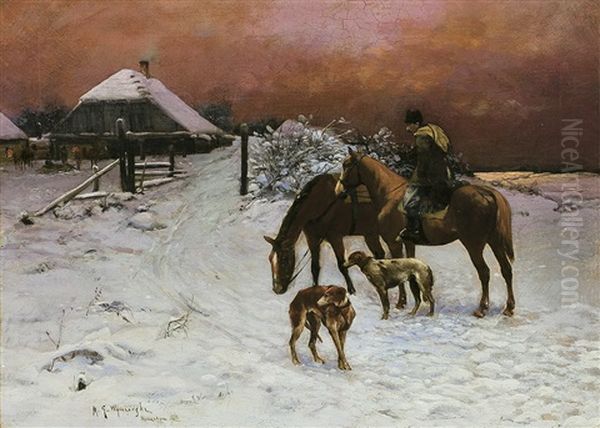 Dawn Before Hunting Oil Painting by Michael Gorstkin-Wywiorski