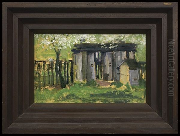 Gate And Blooming Apple Tree Oil Painting by Michael Gorstkin-Wywiorski