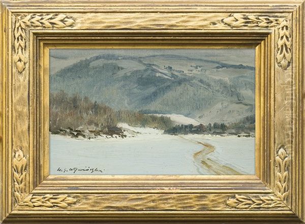 Winter In Mountains Oil Painting by Michael Gorstkin-Wywiorski