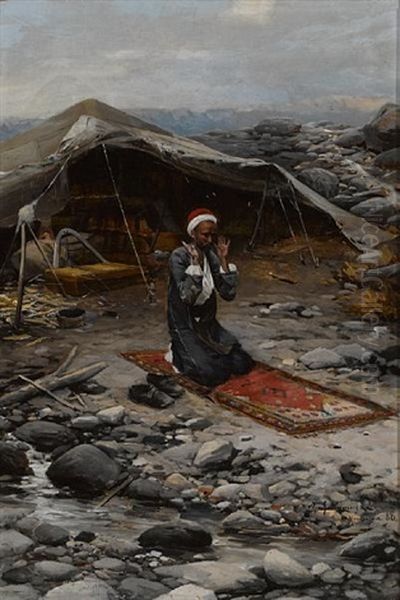 At Prayer Oil Painting by Michael Gorstkin-Wywiorski