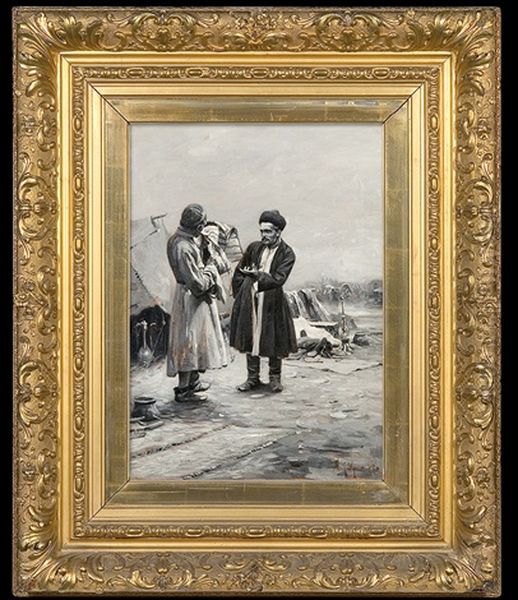 Carpet Sellers Oil Painting by Michael Gorstkin-Wywiorski