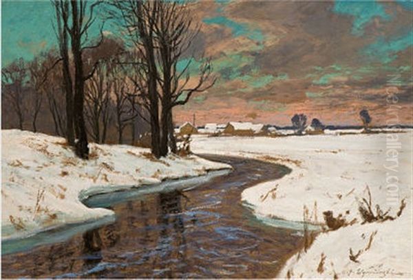 Winterabend Am Fluss Oil Painting by Michael Gorstkin-Wywiorski