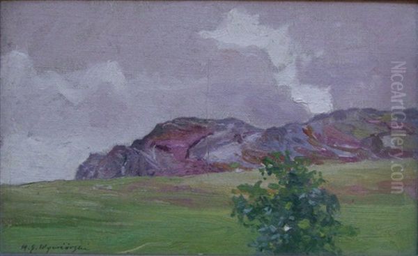 Landschaft Mit Fels Oil Painting by Michael Gorstkin-Wywiorski