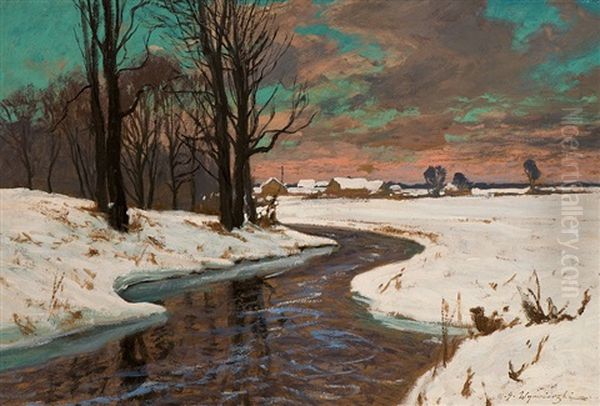 Winter Evening At The Riverside by Michael Gorstkin-Wywiorski