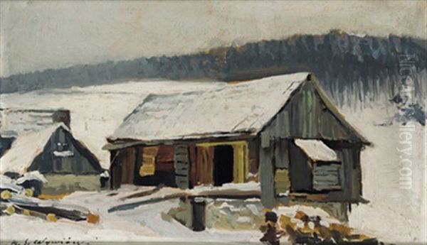 Bauernhof Im Winter Oil Painting by Michael Gorstkin-Wywiorski