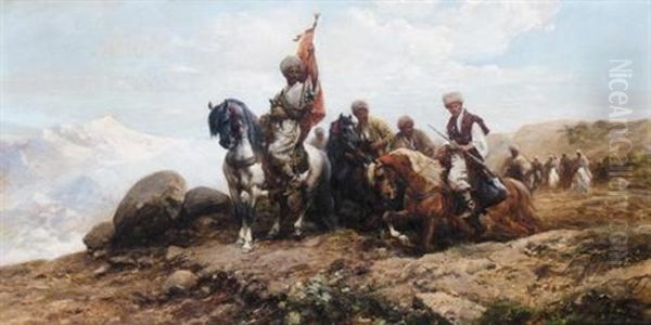 Cossacks Gathering For The Hunt Oil Painting by Michael Gorstkin-Wywiorski