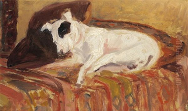 Weiser Hund Auf Sofa (jack Russell) Oil Painting by Michael Gorstkin-Wywiorski