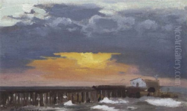 Mole An Der Ostseekuste Bei Sonnenuntergang Oil Painting by Michael Gorstkin-Wywiorski