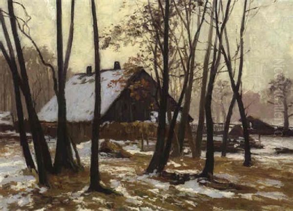 Estnisches Gehoft Im Winterwald Oil Painting by Michael Gorstkin-Wywiorski