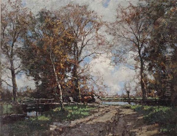 Cows Along A Path Near The Vordense Beek Oil Painting by Arnold Marc Gorter