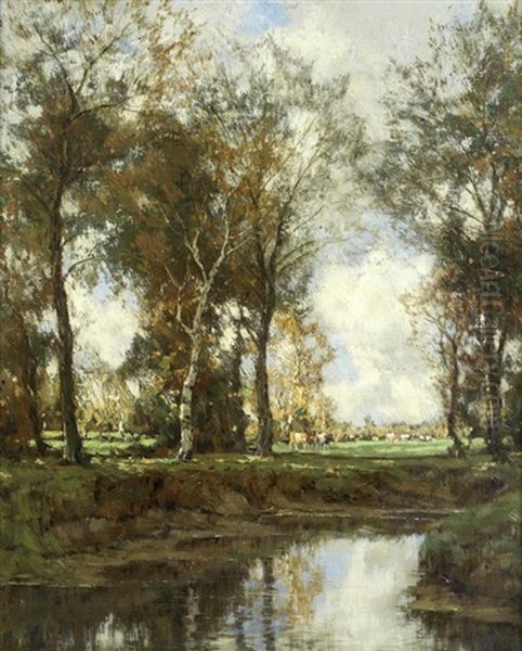 Cattle Grazing By A Pond Oil Painting by Arnold Marc Gorter