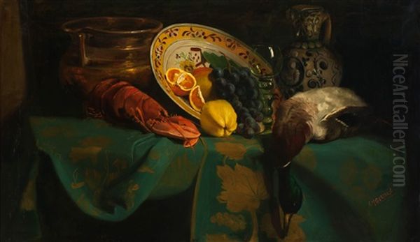 Still Life With Lobster, Duck And Fruit Oil Painting by Arnold Marc Gorter