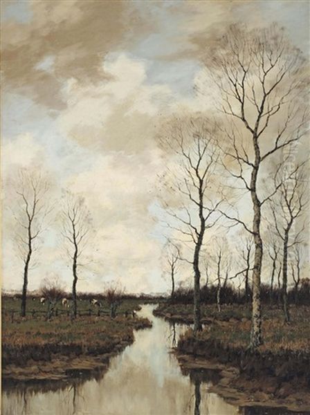 A River Landscape In Autumn Oil Painting by Arnold Marc Gorter