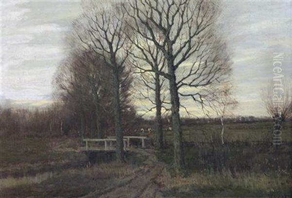 Winter Landscape With Cattle Grazing Oil Painting by Arnold Marc Gorter