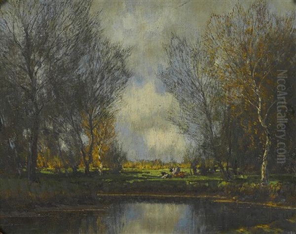 Cattle Resting Near A Pond Oil Painting by Arnold Marc Gorter