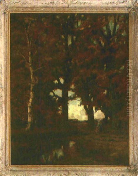 Frau Und Kind Durchqueren Einen Dichten Herbstwald Oil Painting by Arnold Marc Gorter